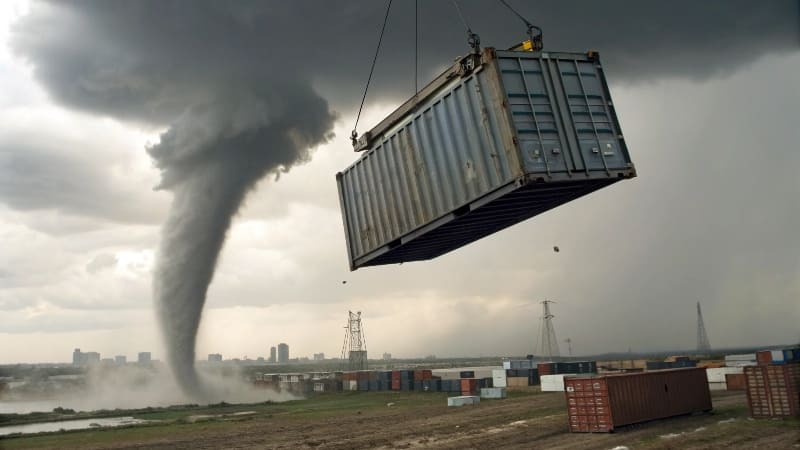 tornado and shipping container