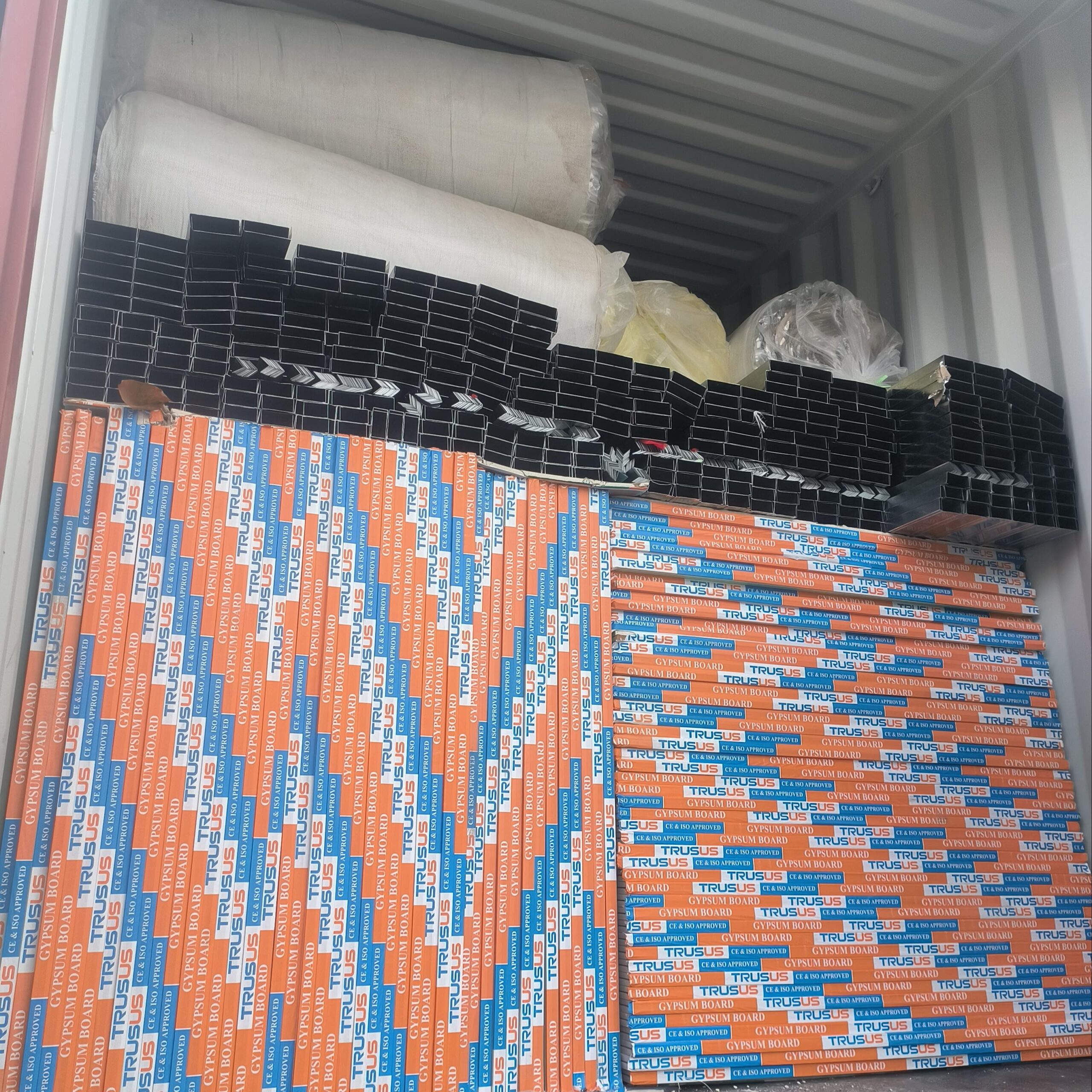 Display of PVC ceiling tiles mineral fiber board and accessories